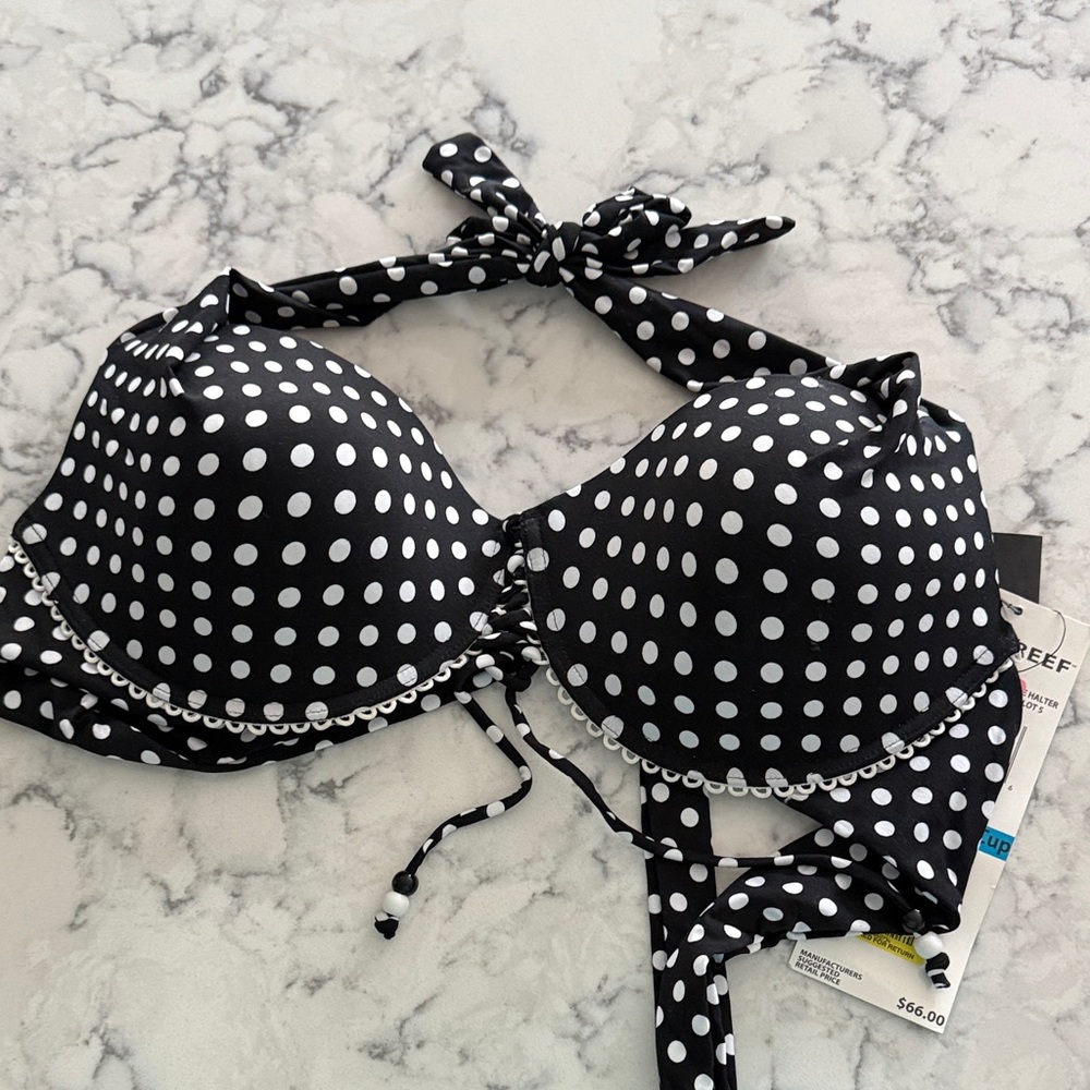 Coco Reef Black and White Polka Dot Halter Bikini Top